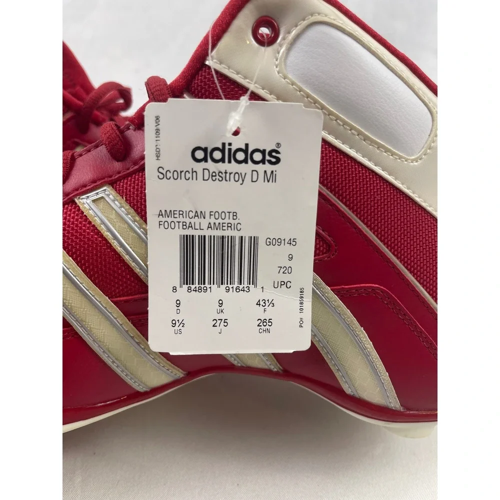 Adidas Scorch Destroy D Mi Red White Football Cleats Mens 9.5 Mid Top No spikes‎